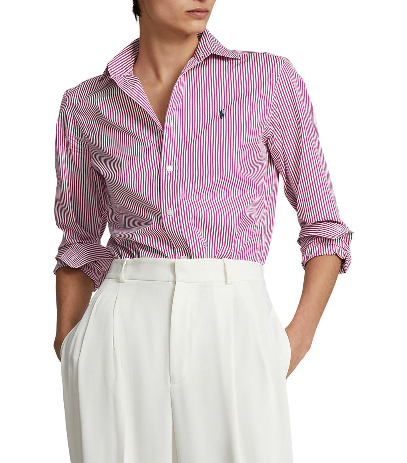 Pink and white outlet striped ralph lauren polo