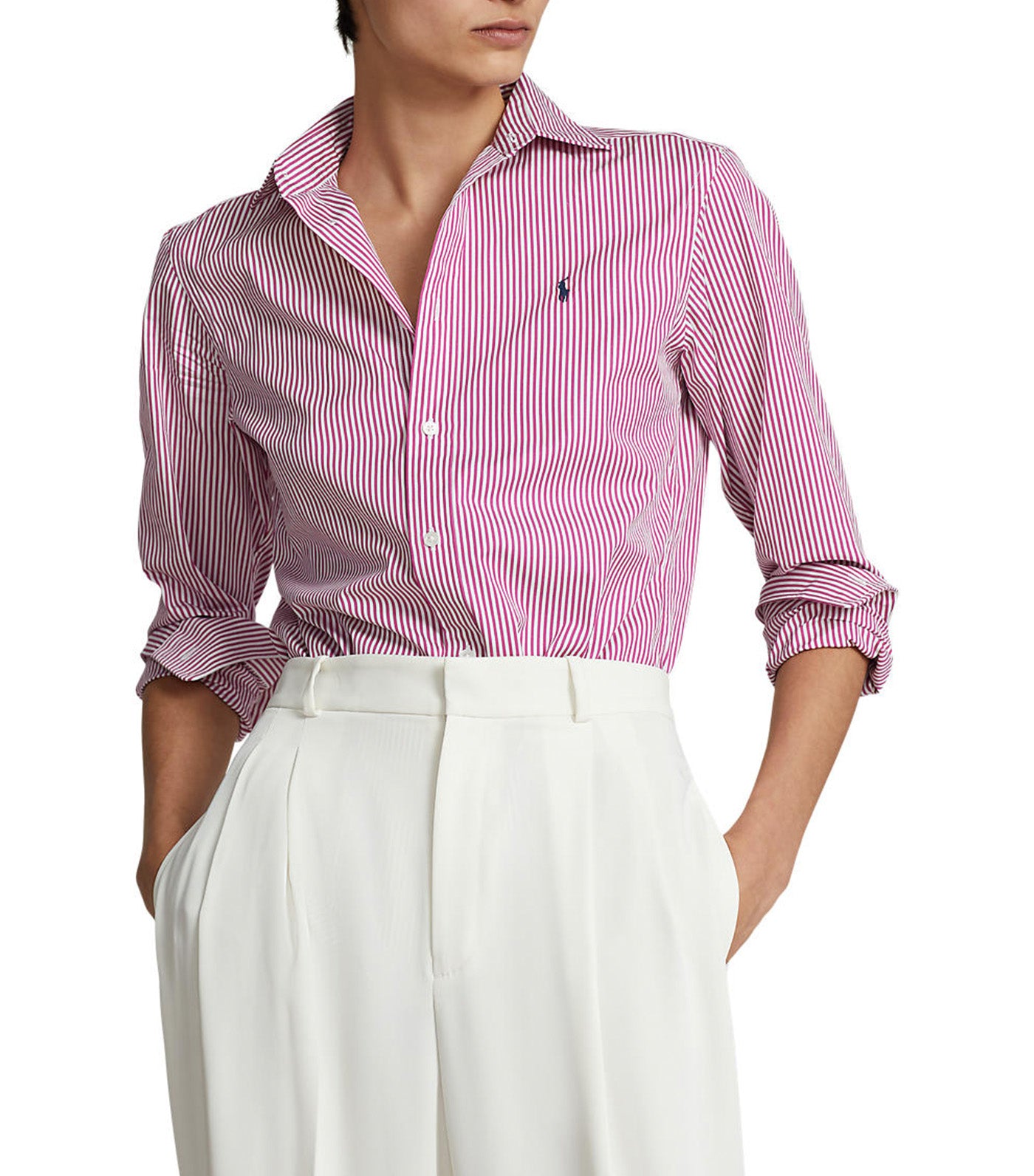Women's Striped Cotton Shirt White/Vivid Pink