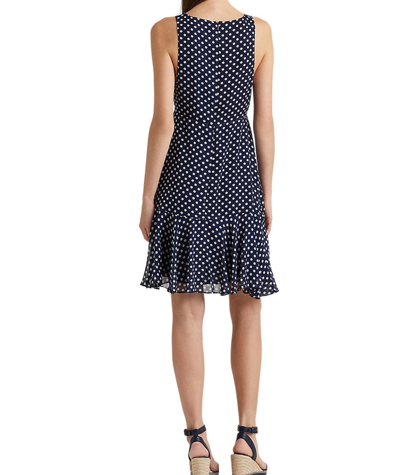 Lauren Ralph Lauren Women s Polka Dot Chiffon Sleeveless Dress Navy Cream Rustan s