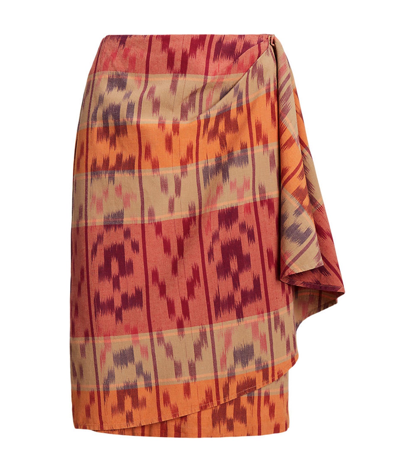 Women's Geo-Motif Cotton-Linen Wrap Skirt Berry Multi