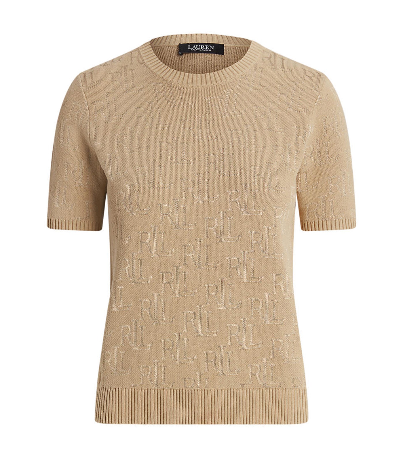 Women's Monogram Jacquard Short-Sleeve Sweater Birch-Tan
