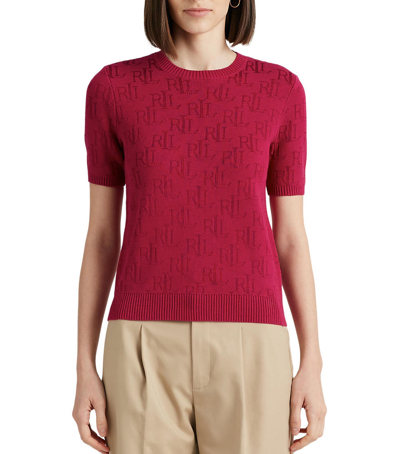 Lauren Ralph Lauren Women's Monogram Jacquard Short-Sleeve Sweater