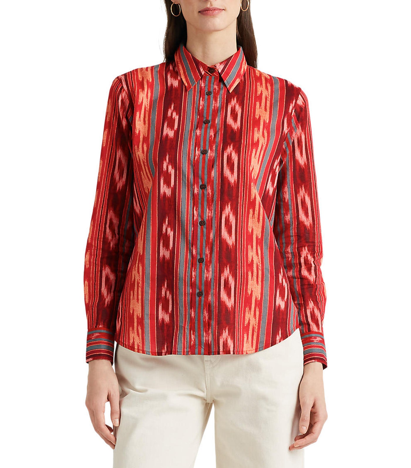 Women's Geo-Striped Cotton Voile Shirt Multi