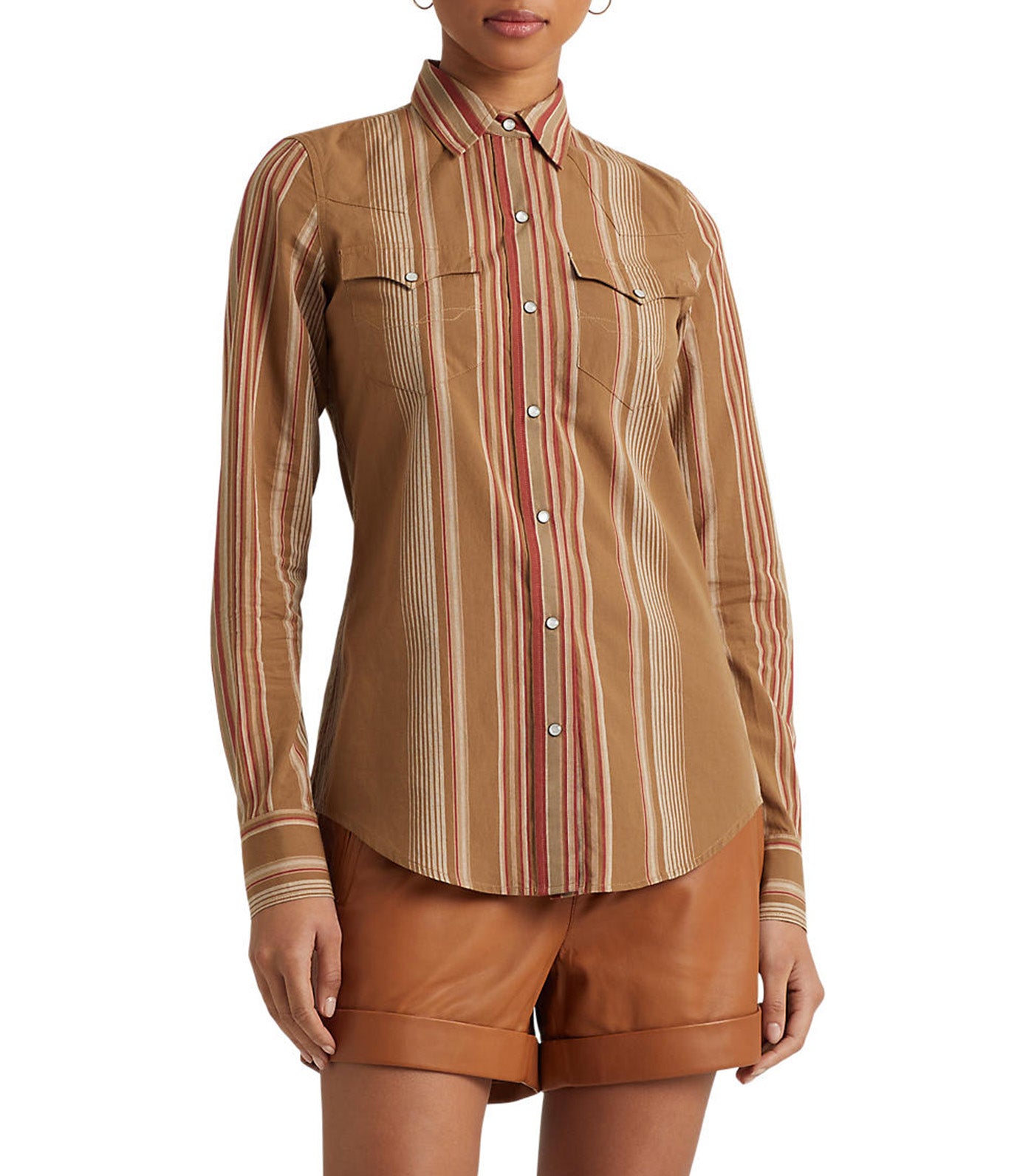 Women's Striped Cotton Shirt Tan Multi