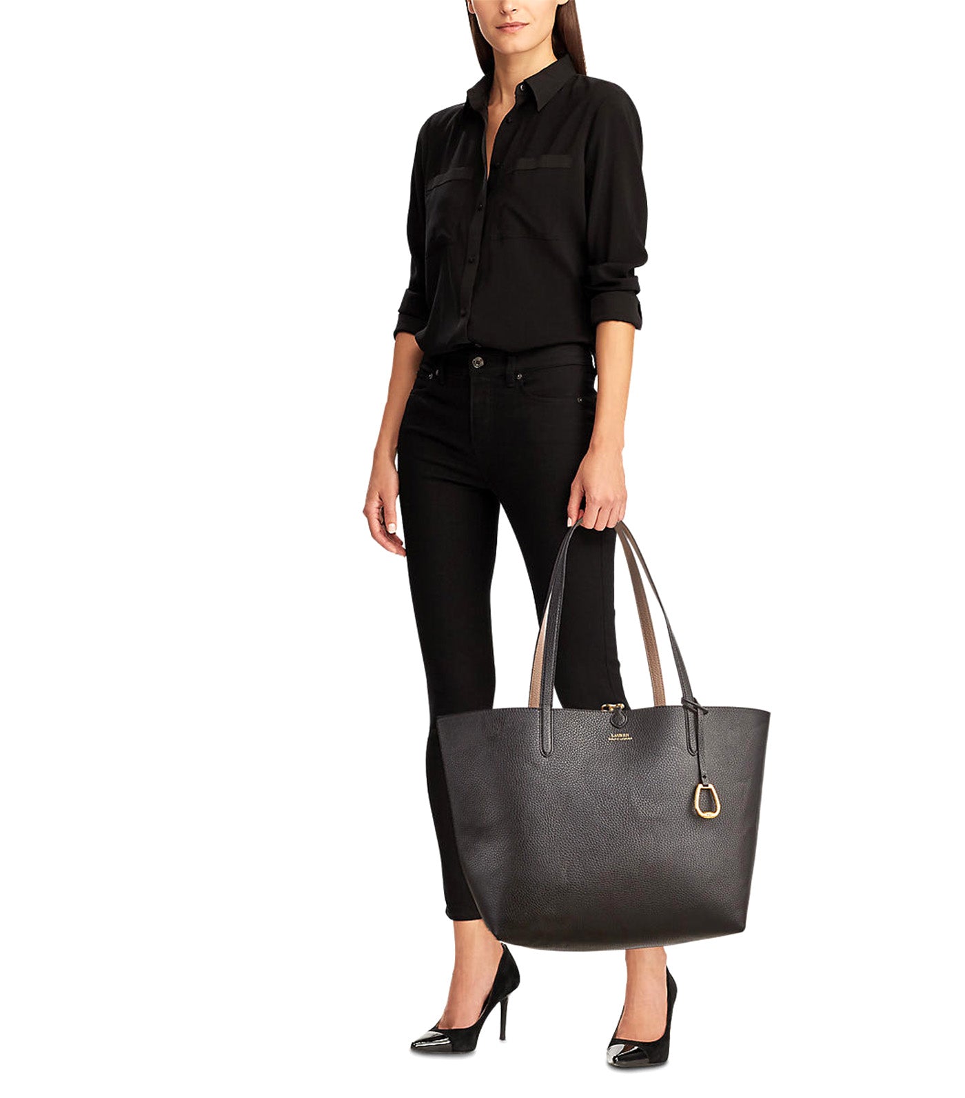 Women's Faux Leather Reversible Tote Black/Taupe