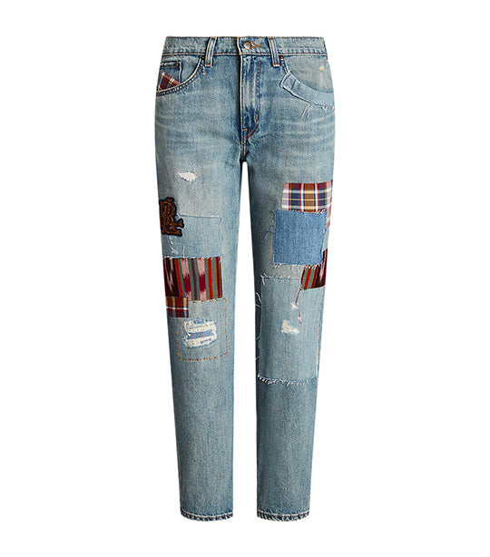 Women's Patchwork Relaxed Tapered Jean Denim Blue