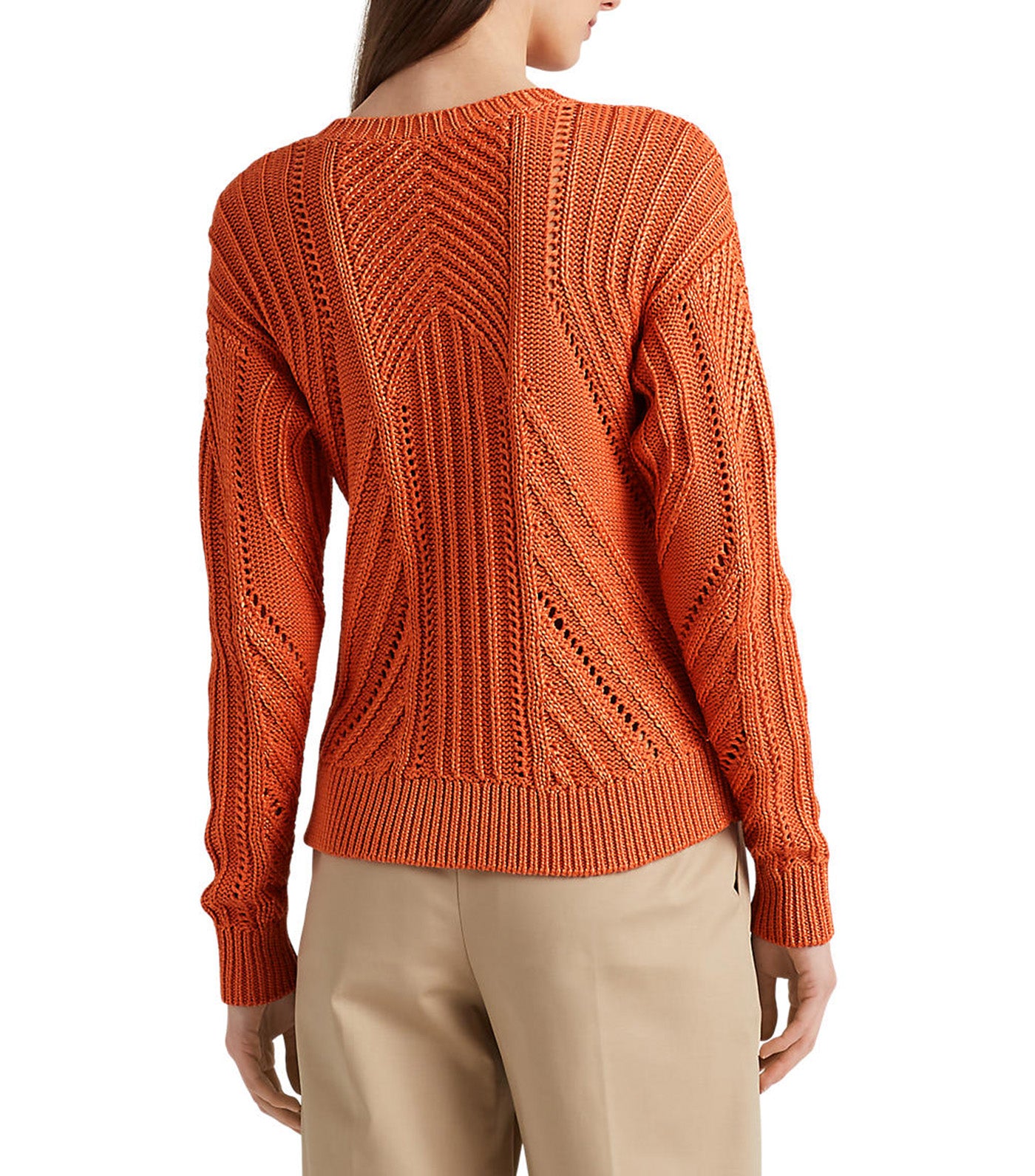 Women's Pointelle-Knit Cotton-Blend Sweater Canyon Orange