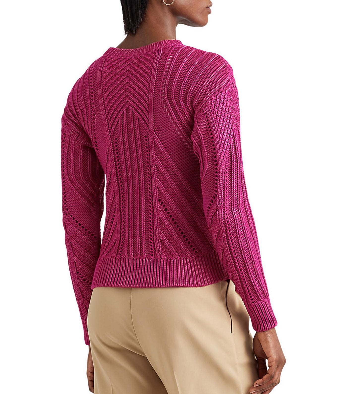Women's Pointelle-Knit Cotton-Blend Sweater Fuschia Berry
