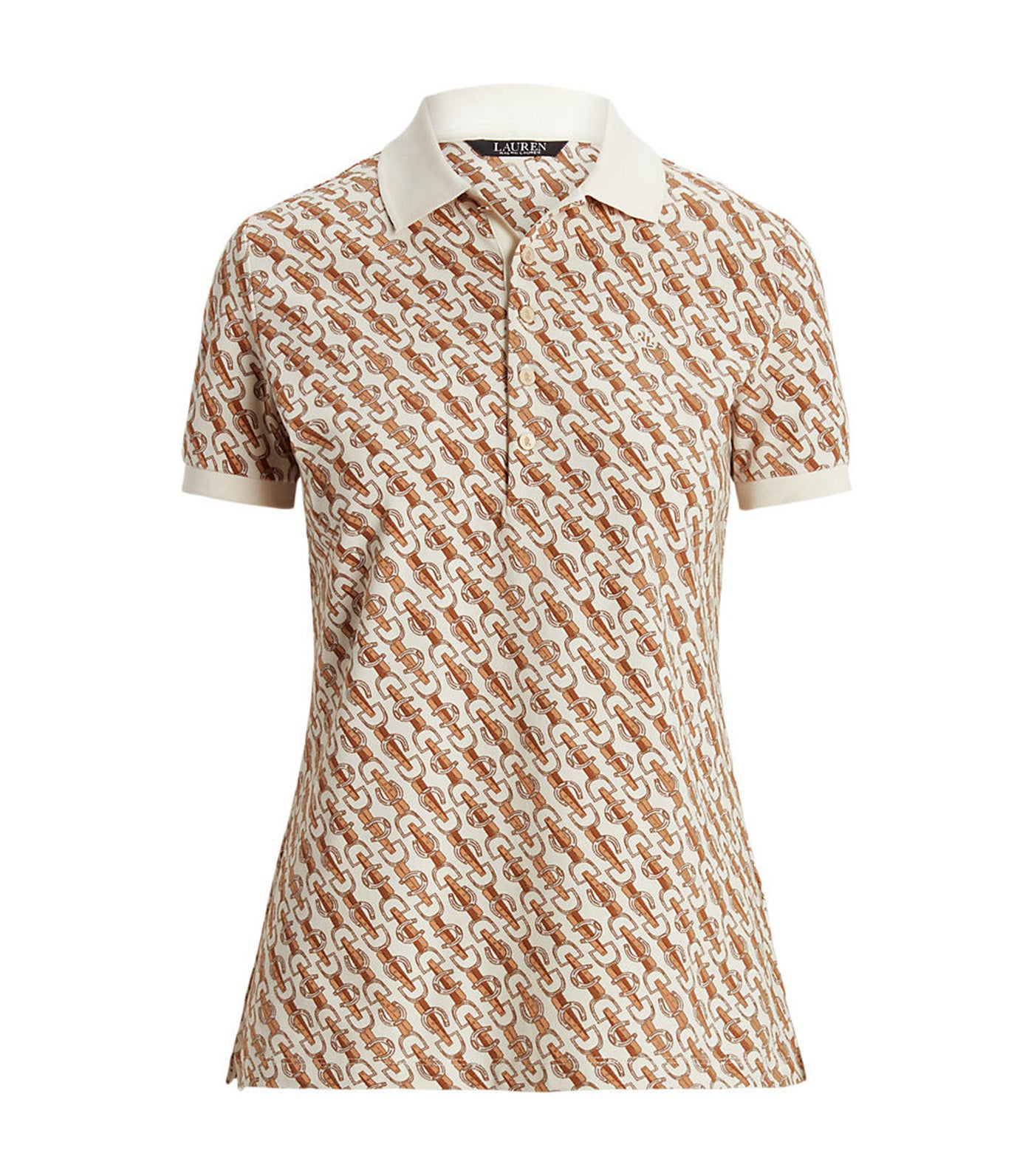 Women's Belting-Print Piqué Polo Shirt Cream Multi