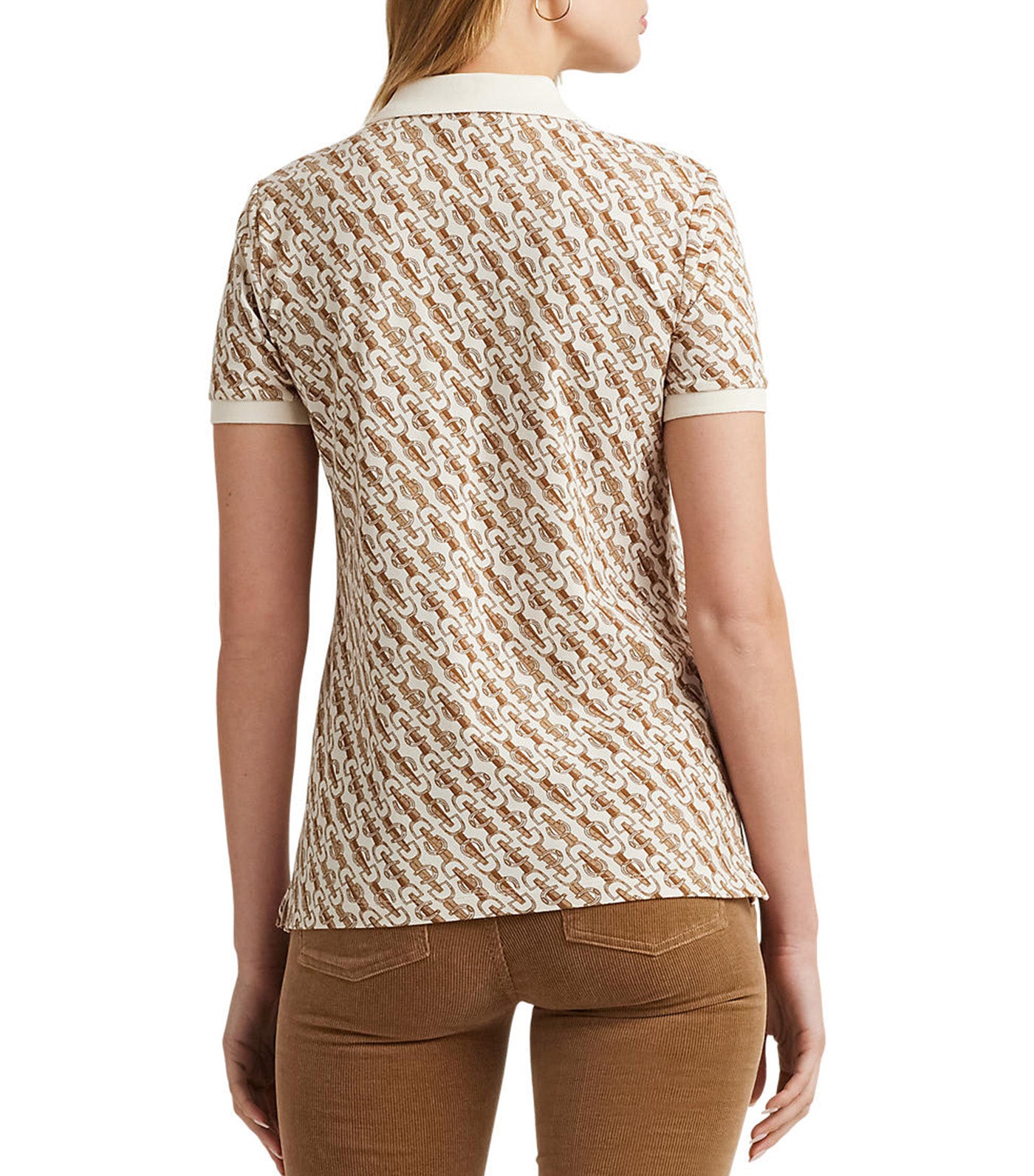 Women's Belting-Print Piqué Polo Shirt Cream Multi
