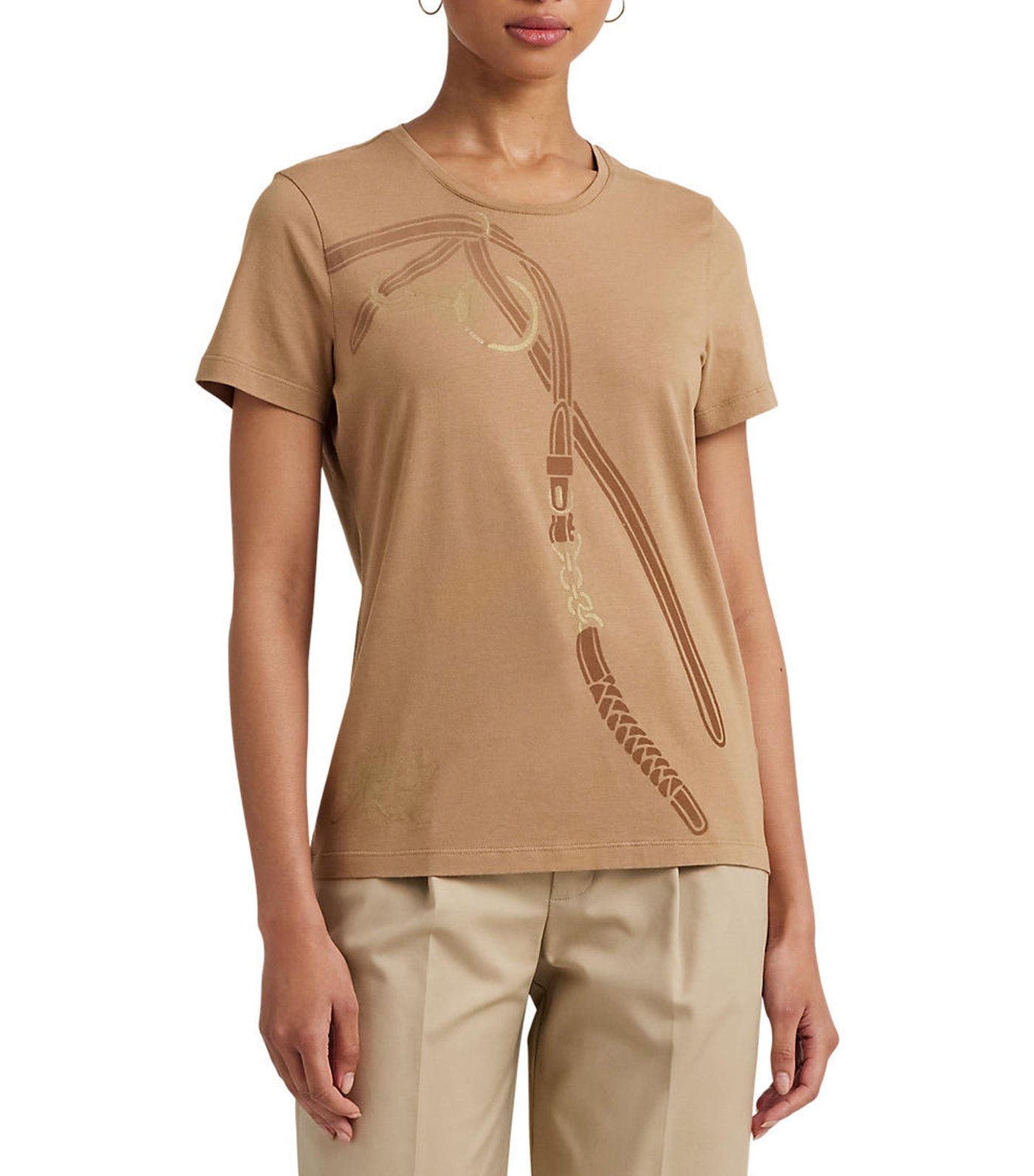 Women's Belting-Print Cotton-Blend Jersey Tee Camel