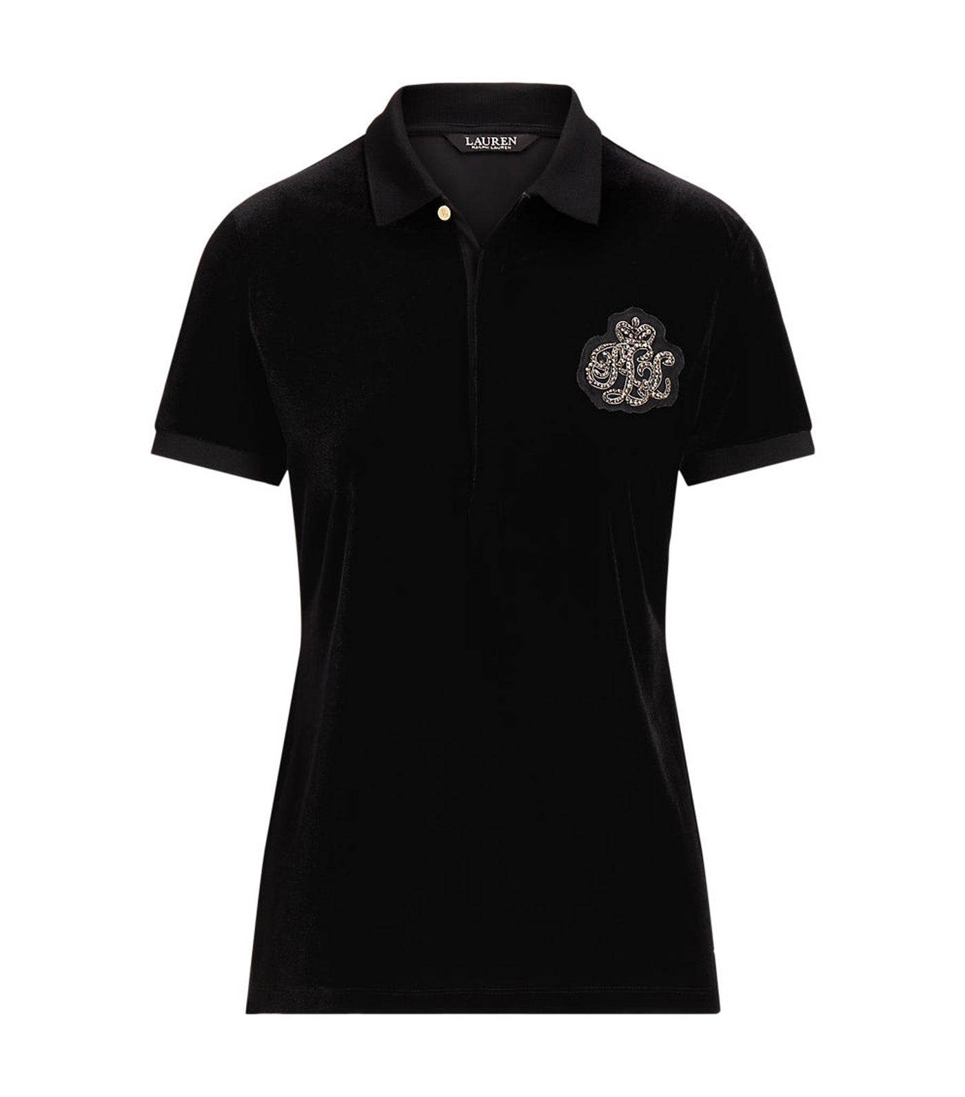 Women's Bullion Stretch Velvet Polo Shirt Black
