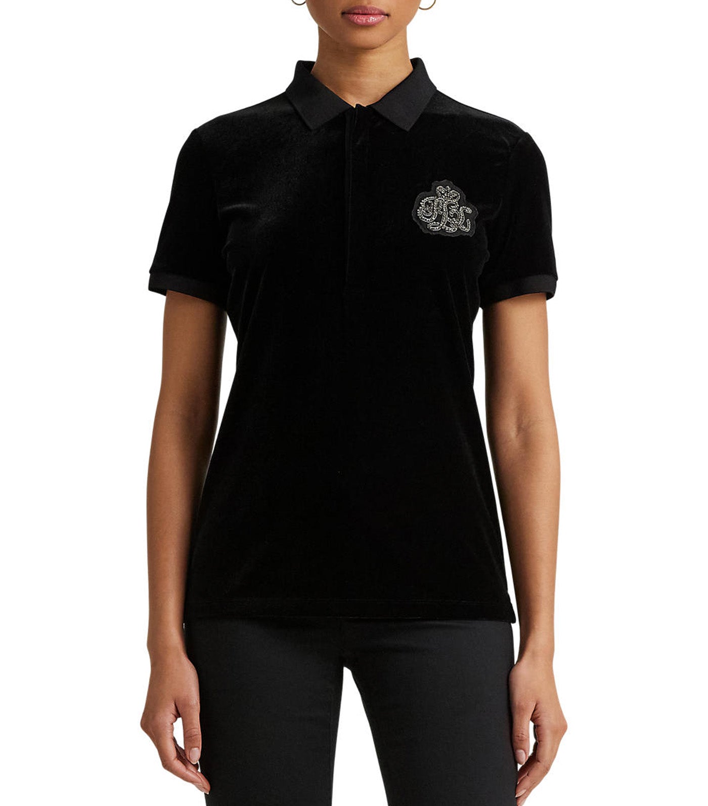 Women's Bullion Stretch Velvet Polo Shirt Black
