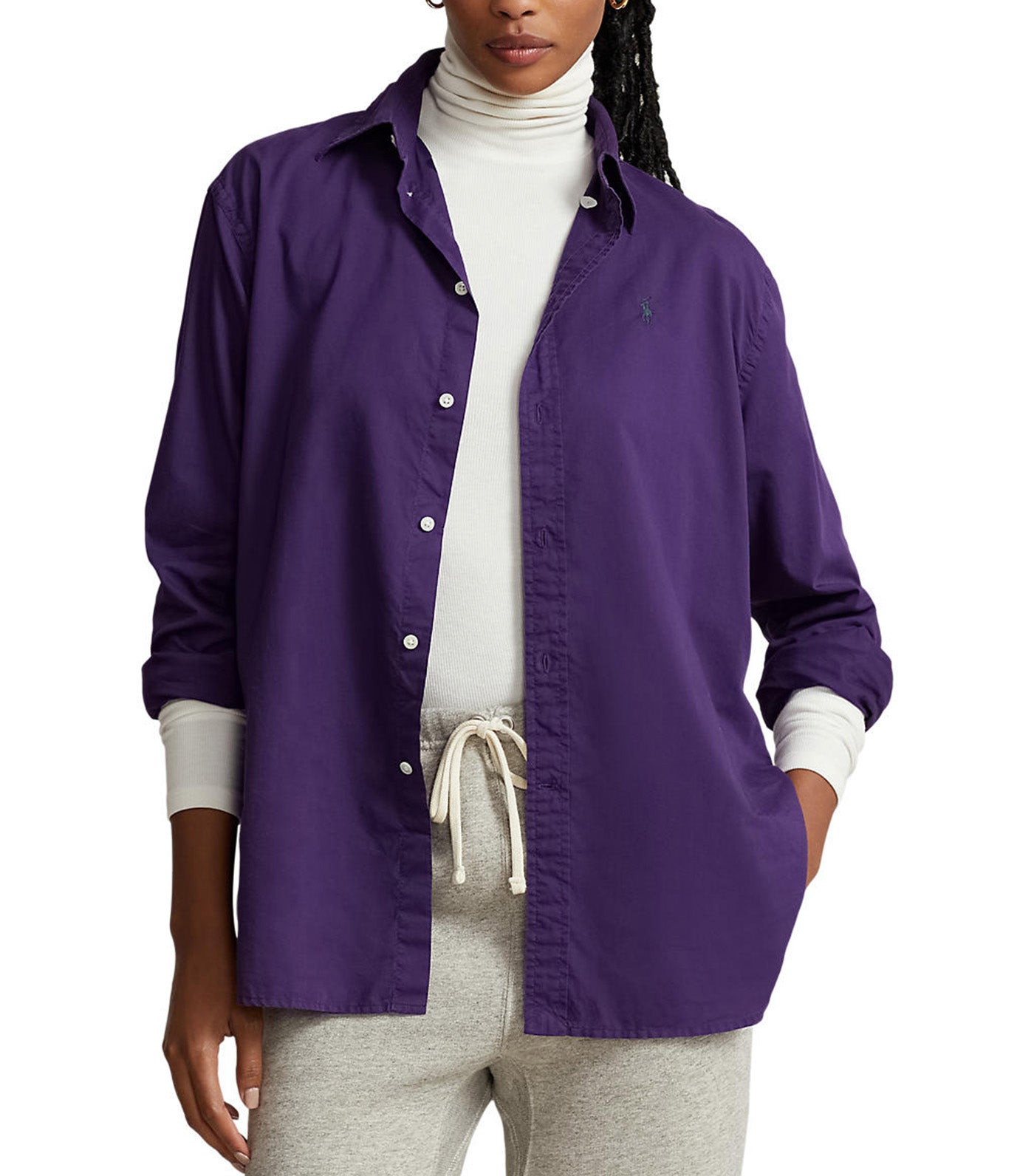 Women's Oversize Fit Cotton Twill Shirt Brandford Purple