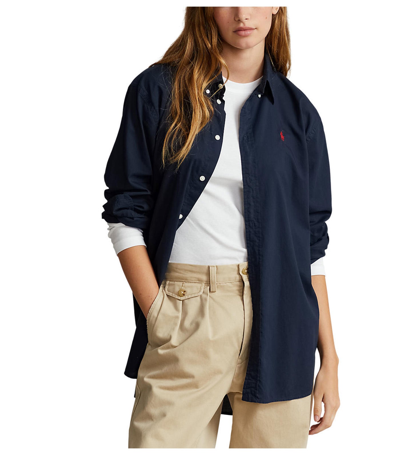 Women's Oversize Fit Cotton Twill Shirt Aviator Navy