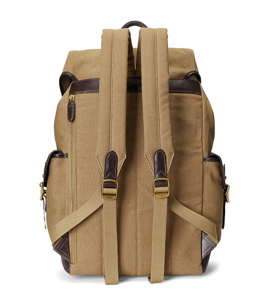 Men's Leather-Trim Canvas Backpack Tan/Dark Brown