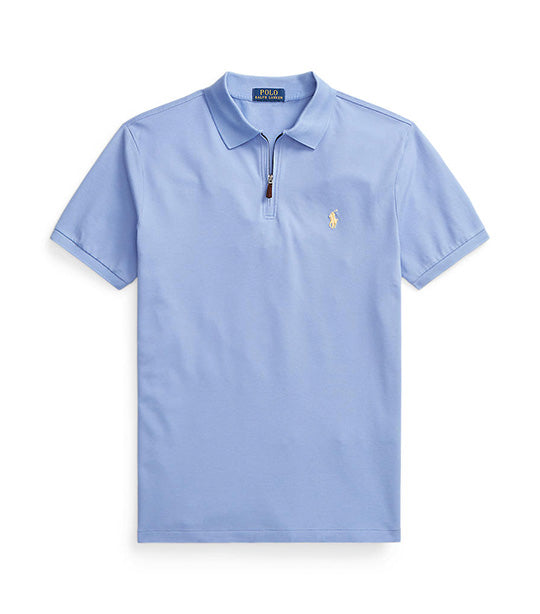 Men's Custom Slim Stretch Mesh Zip Polo Shirt Lafayette Blue