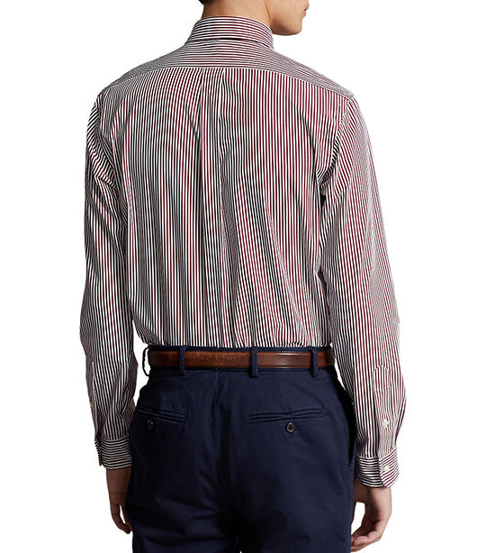 Men's Custom Fit Striped Stretch Poplin Shirt Wine/White
