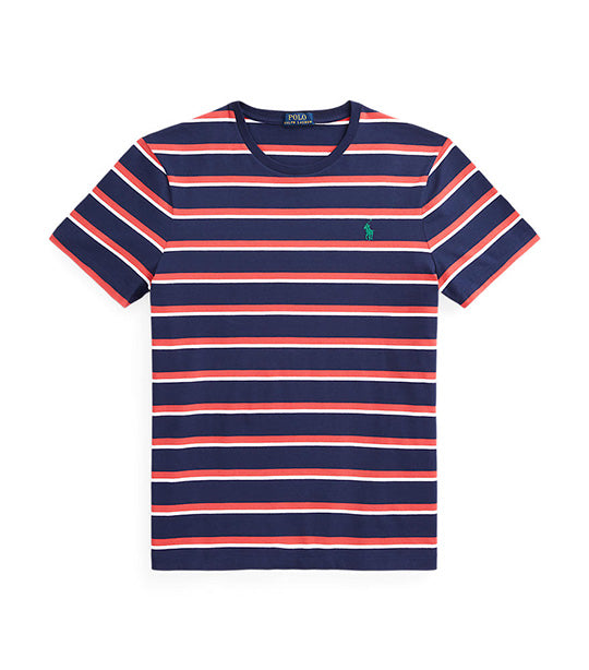 Men's Custom Slim Fit Striped Jersey T-Shirt Navy Multi