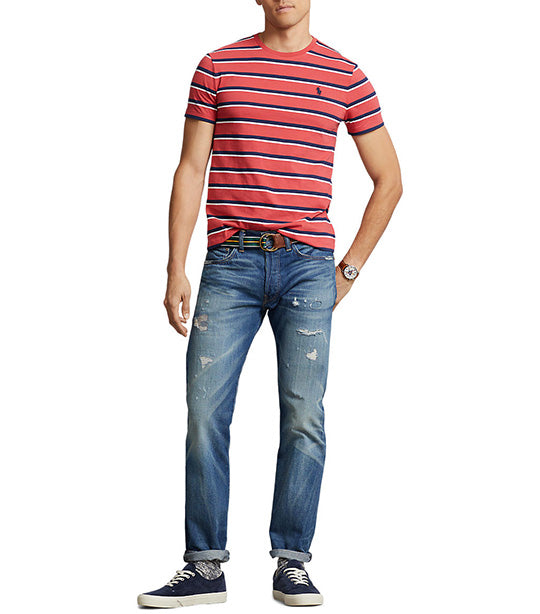 Men's Custom Slim Fit Striped Jersey T-Shirt Red Multi