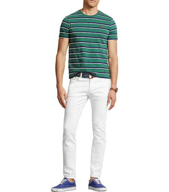 Men's Custom Slim Fit Striped Jersey T-Shirt Green Multi
