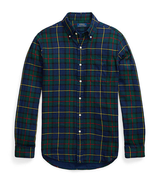 Men's Custom Fit Checked Double-Faced Shirt Green Navy Multi