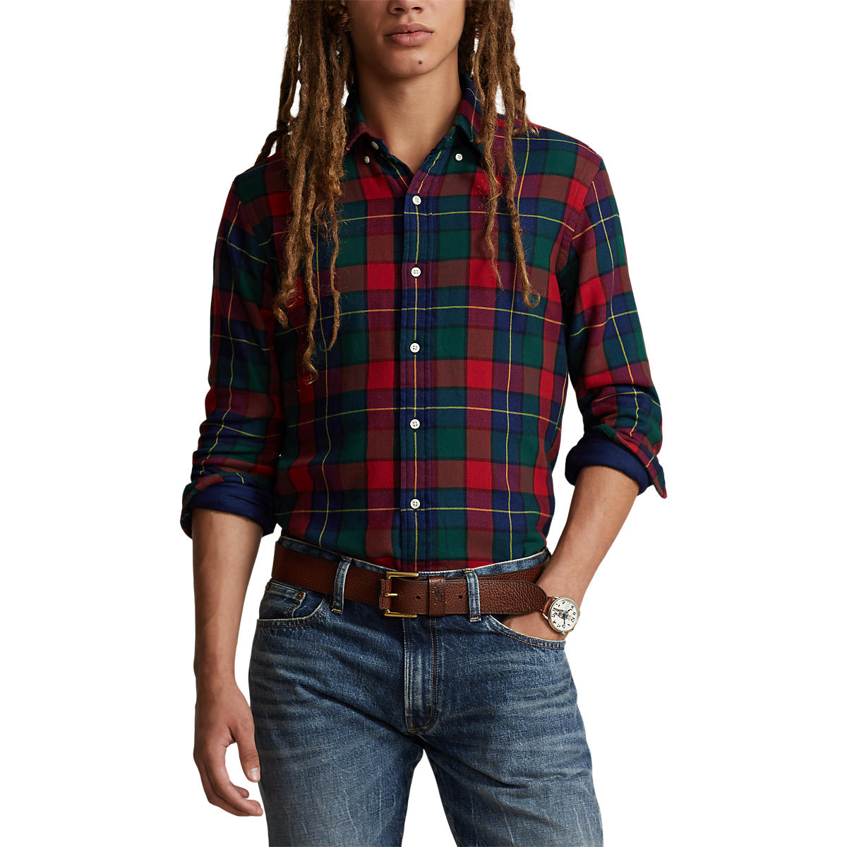 Men's Custom Fit Checked Double-Faced Shirt Red Green Multi