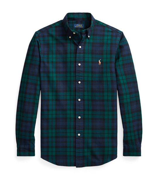 Men's Custom Fit Plaid Oxford Shirt Navy Green Multi