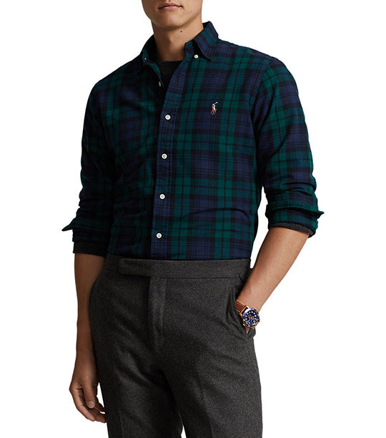 Men's Custom Fit Plaid Oxford Shirt Navy Green Multi