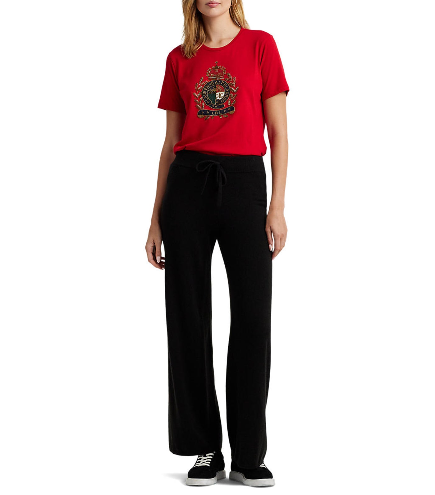 Women's Beaded Crest Cotton-Blend Jersey Tee Red