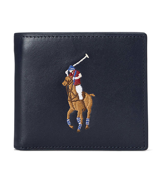 Men s Big Pony Leather Billfold Wallet Navy Multi Pony