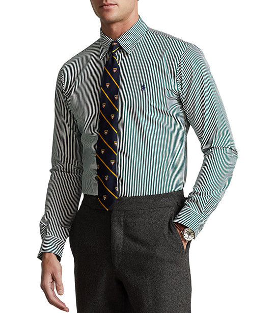 Men's Custom Fit Striped Stretch Poplin Shirt Pine/White