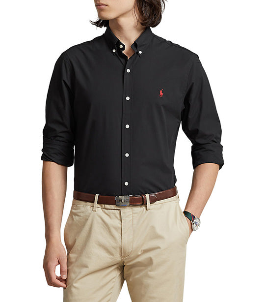 Men's Custom Fit Stretch Poplin Shirt Polo Black