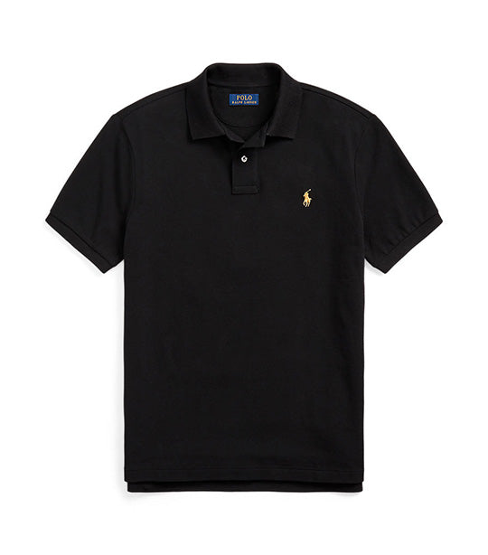Men's Custom Slim Plaid-Trim Mesh Polo Shirt Polo Black