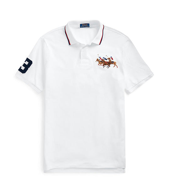 Men's Custom Slim Fit Triple-Pony Polo Shirt White