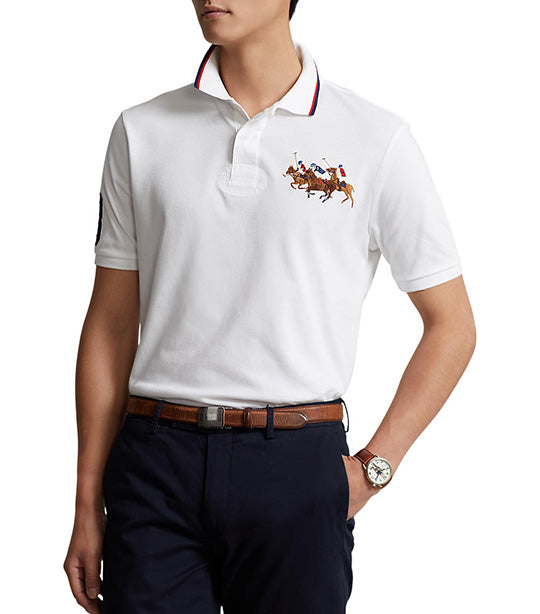 Men's Custom Slim Fit Triple-Pony Polo Shirt White