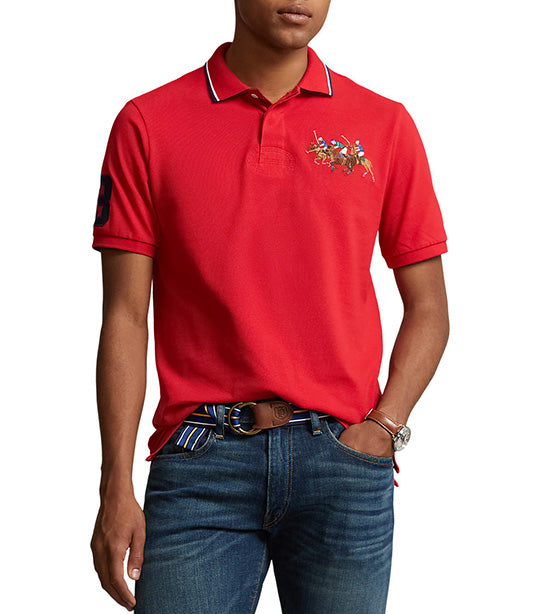 Men's Custom Slim Fit Triple-Pony Polo Shirt Red