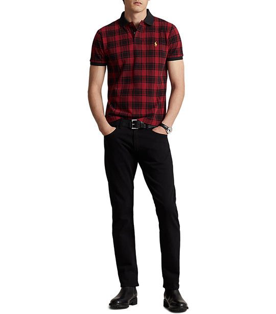 Men's Custom Slim Fit Plaid Mesh Polo Shirt Holiday Check Martin Red