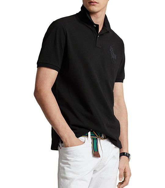 Men's Classic Fit Leather Big Pony Polo Shirt Polo Black