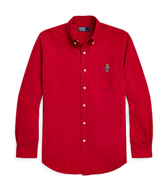 Men's Custom Fit Polo Bear Brushed Oxford Shirt Red