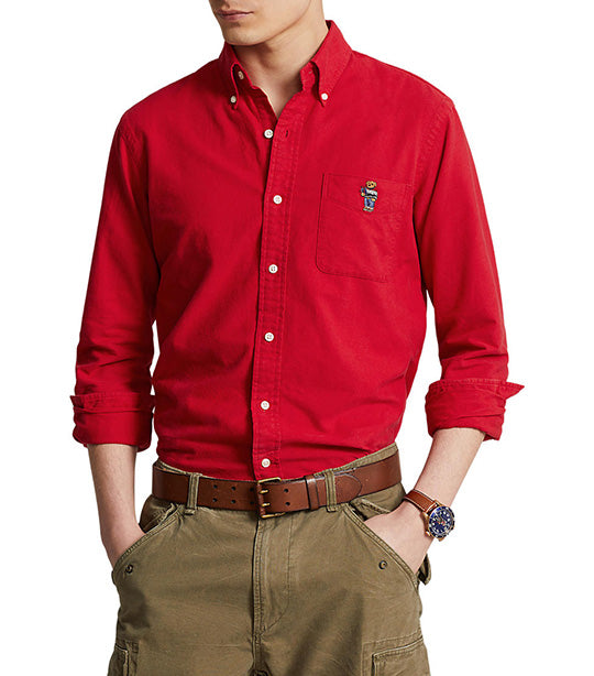 Men's Custom Fit Polo Bear Brushed Oxford Shirt Red