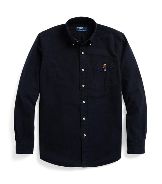 Men's Custom Fit Polo Bear Brushed Oxford Shirt Black