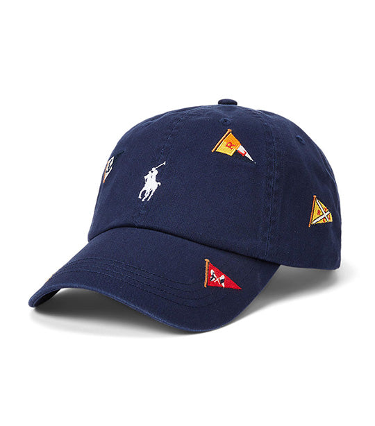 Men's Nautical Embroidered Twill Ball Cap Newport Navy with Flag Embroidery