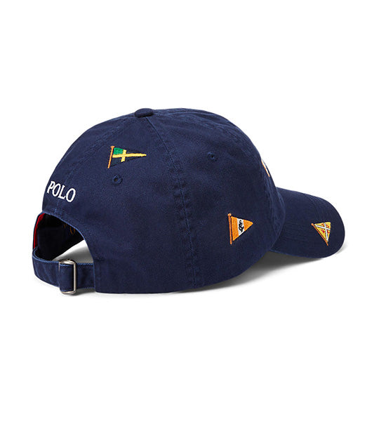 Men's Nautical Embroidered Twill Ball Cap Newport Navy with Flag Embroidery