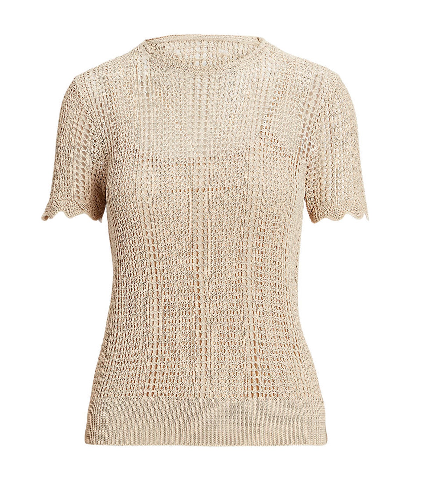 Women's Pointelle-Knit Short-Sleeve Sweater Explorer Sand