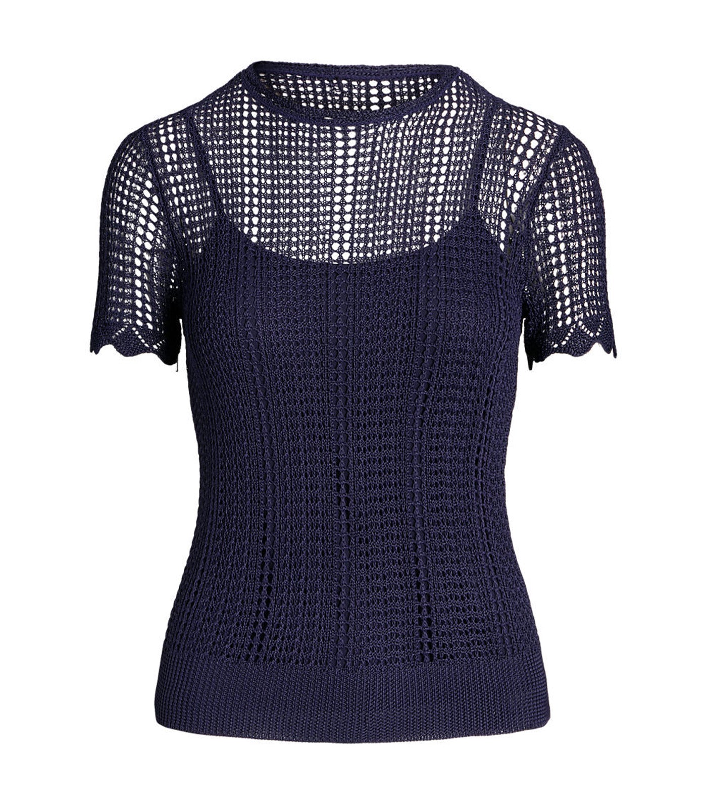 Women's Pointelle-Knit Short-Sleeve Sweater Refined Navy