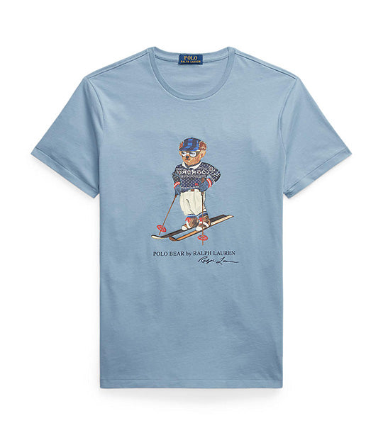 Men's Custom Slim Fit Polo Bear Jersey T-Shirt Channel Blue Ski Bear