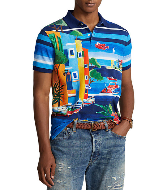 Men's Custom Slim Fit Print Mesh Polo Shirt Le Grand Blue