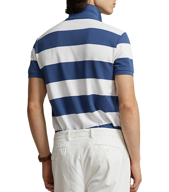 Men's Custom Slim Fit Striped Mesh Polo Shirt Old Royal/White