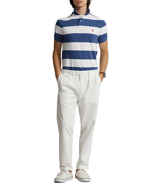 Men's Custom Slim Fit Striped Mesh Polo Shirt Old Royal/White